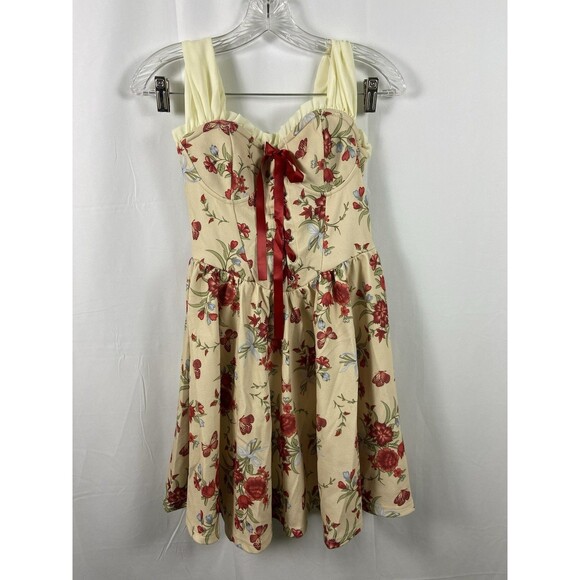 Women’s German Style Cosplay Dress Sz S Red Florals Tie Bodice Puff Off Shoulder - Picture 1 of 16